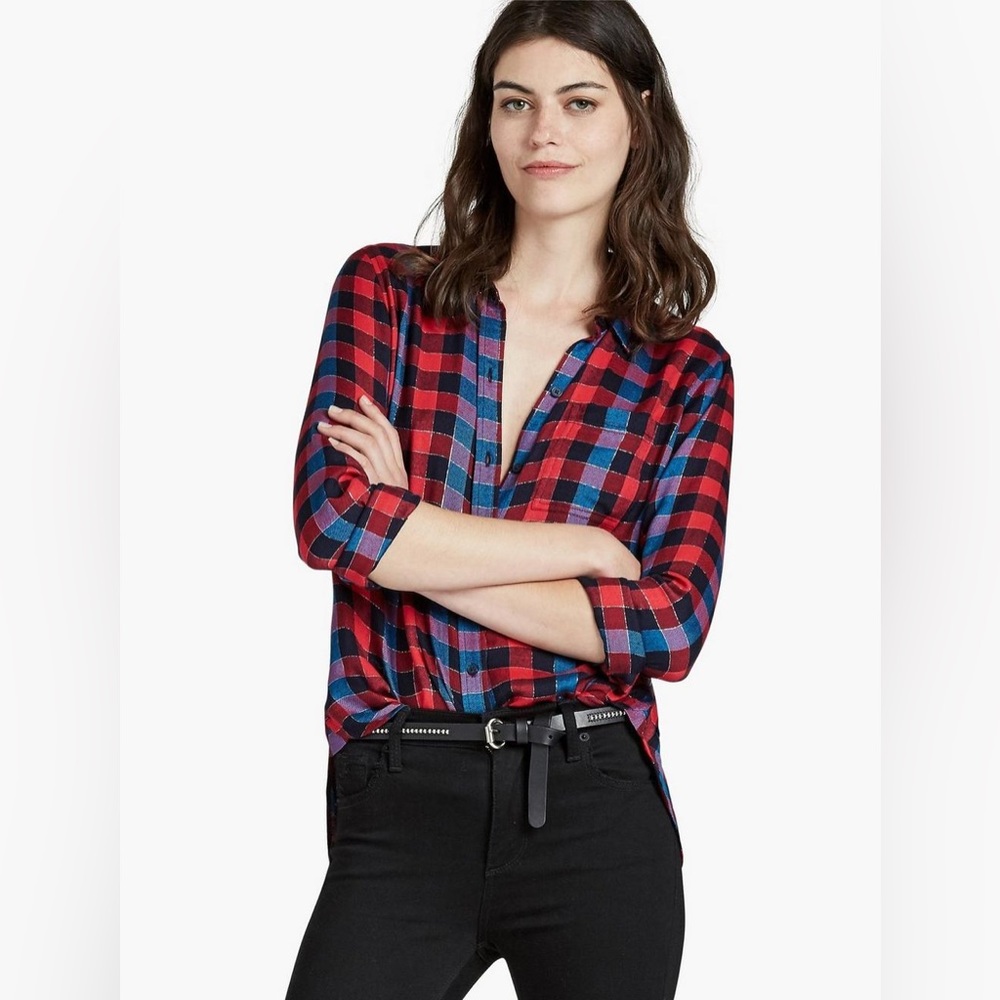 Lucky Brand Red Plaid Back Overlay Button Down Shirt